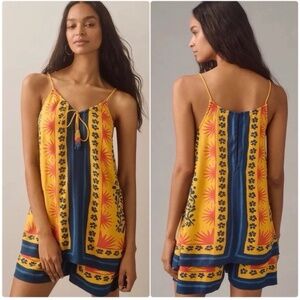 Farm Rio for Anthropologie Tropical Beach Boho Beaded Romper XS LIKE NEW